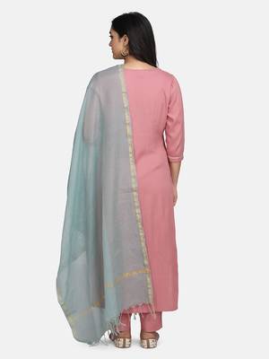 Pink Embroidered Kurta With Pant And Dupatta 4