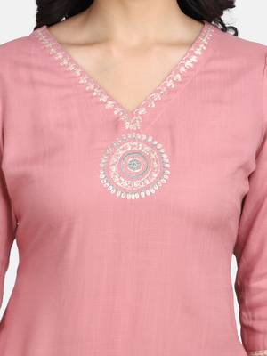Pink Embroidered Kurta With Pant And Dupatta 5