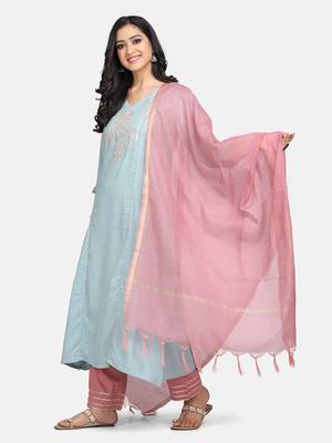 Blue Embroidered Kurta With Palazzo And Dupatta 2