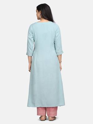 Blue Embroidered Kurta With Palazzo And Dupatta 3