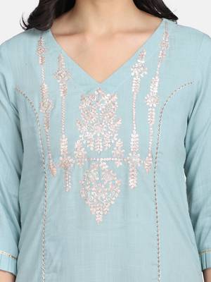 Blue Embroidered Kurta With Palazzo And Dupatta 4