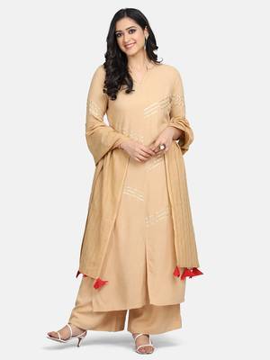 Beige  Lace Attached Kurta With Palazzo And Dupatta 2