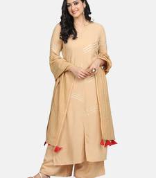 beige lace attached kurta with palazzo and dupatta