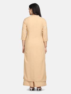 Beige  Lace Attached Kurta With Palazzo And Dupatta 3