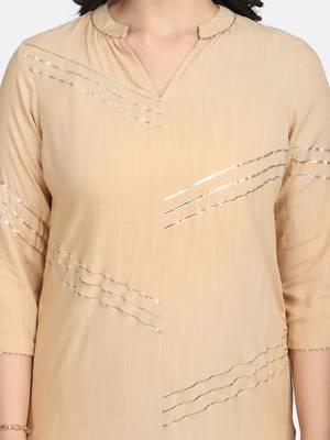 Beige  Lace Attached Kurta With Palazzo And Dupatta 4
