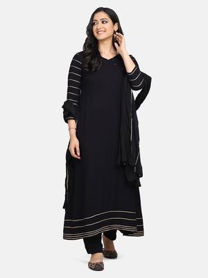 Black Solid Kurta With Pant And Dupatta 1