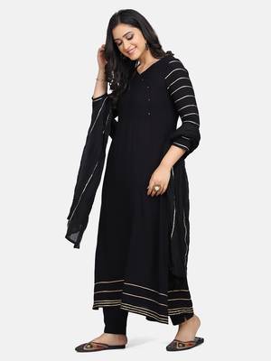 Black Solid Kurta With Pant And Dupatta 2