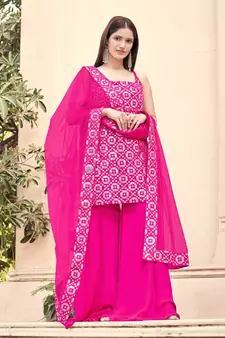 Pink embroidered georgette Palazzo Pakistani Suit