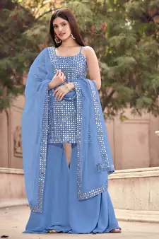 Grey embroidered georgette sharara Pakistani Suit