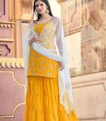 Mustard embroidered crepe sharara Pakistani Suit