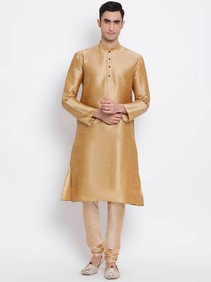 Mens Deep Beige-Coloured Solid Straight Kurta 1