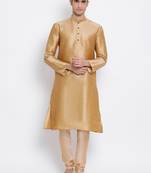 Mens Deep Beige-Coloured Solid Straight Kurta