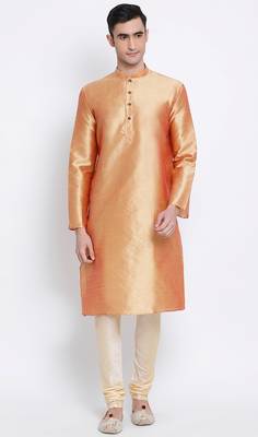 Mens Fawn-Coloured Solid Straight Kurta 1