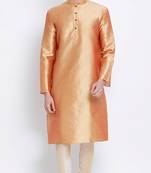 Mens Fawn-Coloured Solid Straight Kurta