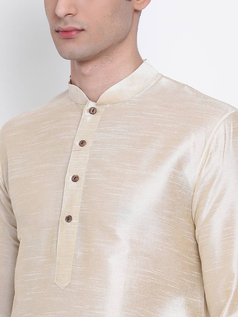 Mens Light Beige-Coloured Solid Straight Kurta