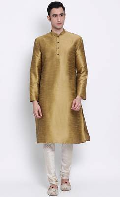 Mens Mehendi-Coloured Solid Straight Kurta 1