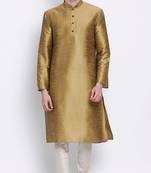 Mens Mehendi-Coloured Solid Straight Kurta