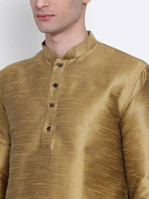 Mens Mehendi-Coloured Solid Straight Kurta 2