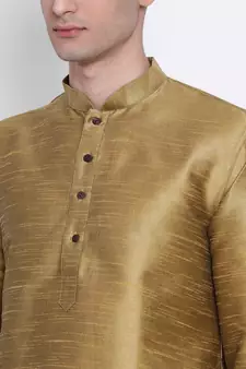 Mens Mehendi-Coloured Solid Straight Kurta