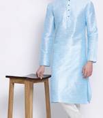 Mens Sky Blue-Coloured Solid Straight Kurta