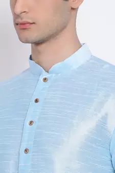 Mens Sky Blue-Coloured Solid Straight Kurta