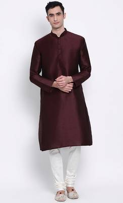 Mens Wine-Coloured Solid Straight Kurta 1