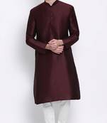 Mens Wine-Coloured Solid Straight Kurta