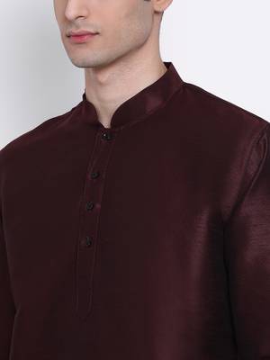 Mens Wine-Coloured Solid Straight Kurta 2