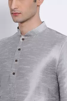 Mens Silver-Coloured Solid Straight Kurta