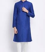 Mens Ink Blue-Coloured Solid Straight Kurta