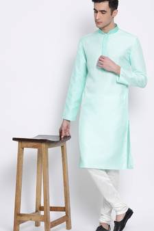 Mens Light Green-Coloured Solid Straight Kurta