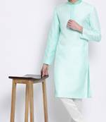 Mens Light Green-Coloured Solid Straight Kurta