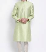 Mens Light Yellow-Coloured Woven Design Straight Kurta
