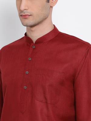 Mens Maroon-Coloured Solid Cotton Straight Kurta 2