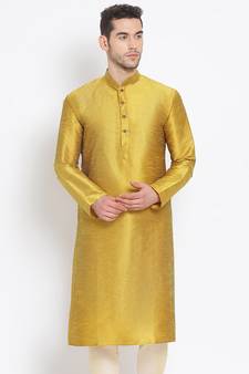 Men's Art Silk Solid Rich Gold Colour Straight Kurta