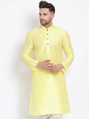 Men's Art Silk Solid Sunflower Yellow Colour Straight Kurta 1