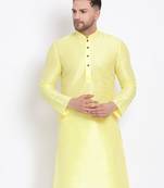 Men's Art Silk Solid Sunflower Yellow Colour Straight Kurta