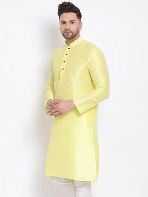 Men's Art Silk Solid Sunflower Yellow Colour Straight Kurta 2