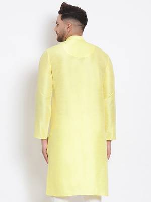 Men's Art Silk Solid Sunflower Yellow Colour Straight Kurta 4
