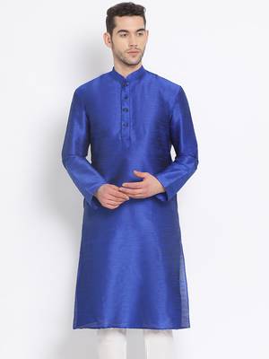 Men's Art Silk Solid Ink Blue Colour Straight Kurta 1