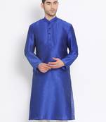Men's Art Silk Solid Ink Blue Colour Straight Kurta
