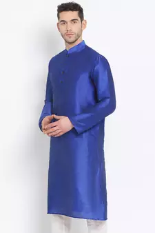 Men's Art Silk Solid Ink Blue Colour Straight Kurta