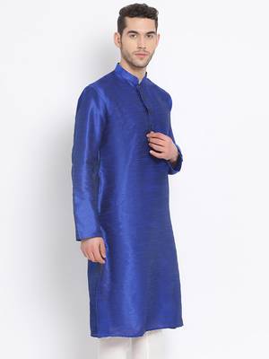 Men's Art Silk Solid Ink Blue Colour Straight Kurta 3