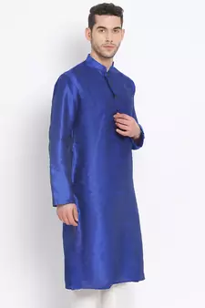 Men's Art Silk Solid Ink Blue Colour Straight Kurta