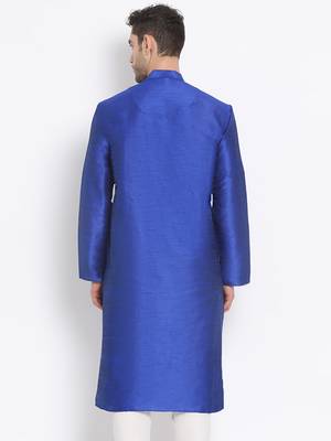 Men's Art Silk Solid Ink Blue Colour Straight Kurta 4