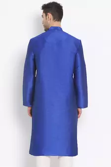 Men's Art Silk Solid Ink Blue Colour Straight Kurta