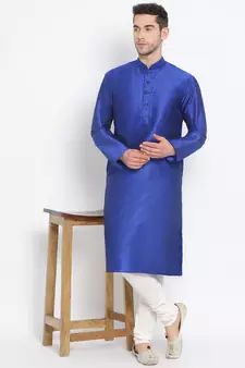 Men's Art Silk Solid Ink Blue Colour Straight Kurta