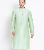 Men's Art Silk Solid Pista Green Colour Straight Kurta