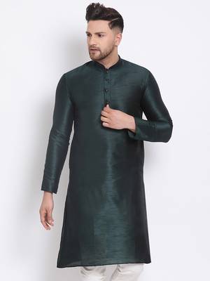 Men's Art Silk Solid Fourleaf Green Colour Straight Kurta 1