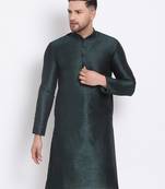 Men's Art Silk Solid Fourleaf Green Colour Straight Kurta